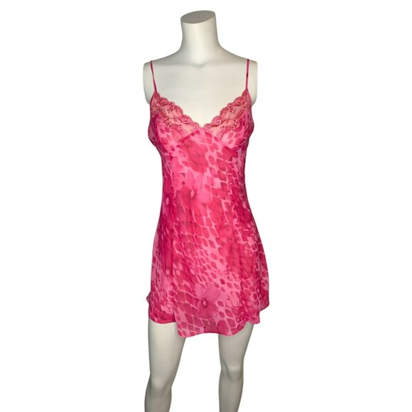 VTG Y2K Victoria's Secret Pink Leopard Babydoll Sheer Slip Dress Nightie Gown M